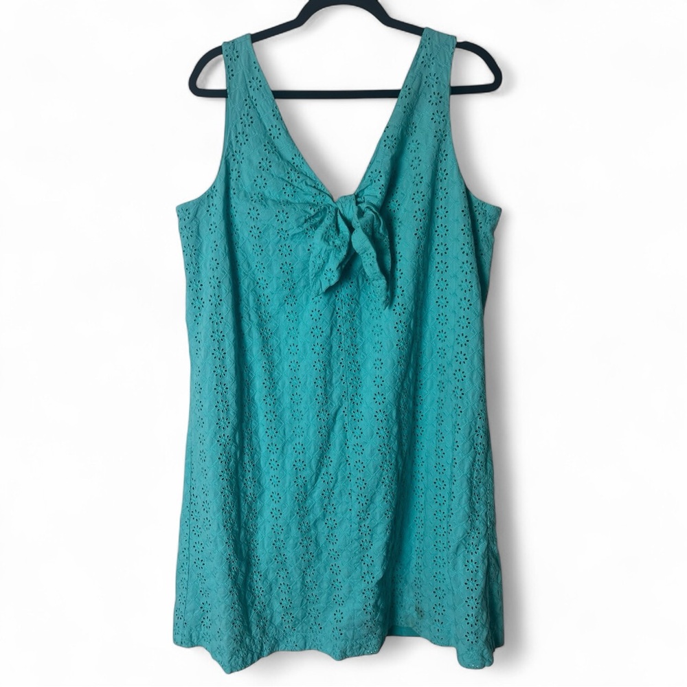 Pappagallo Teal Eyelet Mini Dress with Front Tie